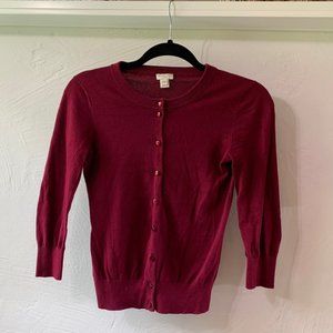 Fall J. Crew Clare Maroon Quarter-Sleeve Cardigan